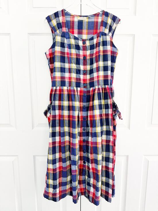 Vintage Dresses & Skirts - Vintage Victoria Harbor Madras Plaid Button Front Cotton Midi Dress Cottagecore